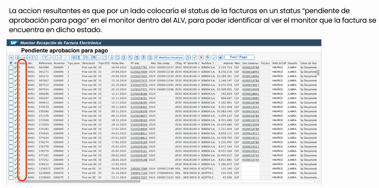 Nuevo status: “Pendiente aprobación para pago” en el monitor